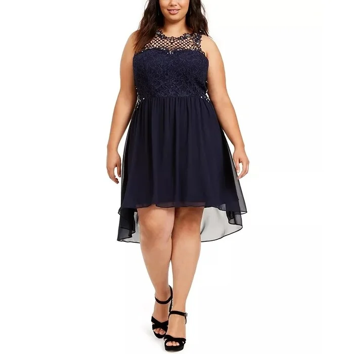 City Studios Junior's Trendy Plus High Low Dress Navy Size 18W