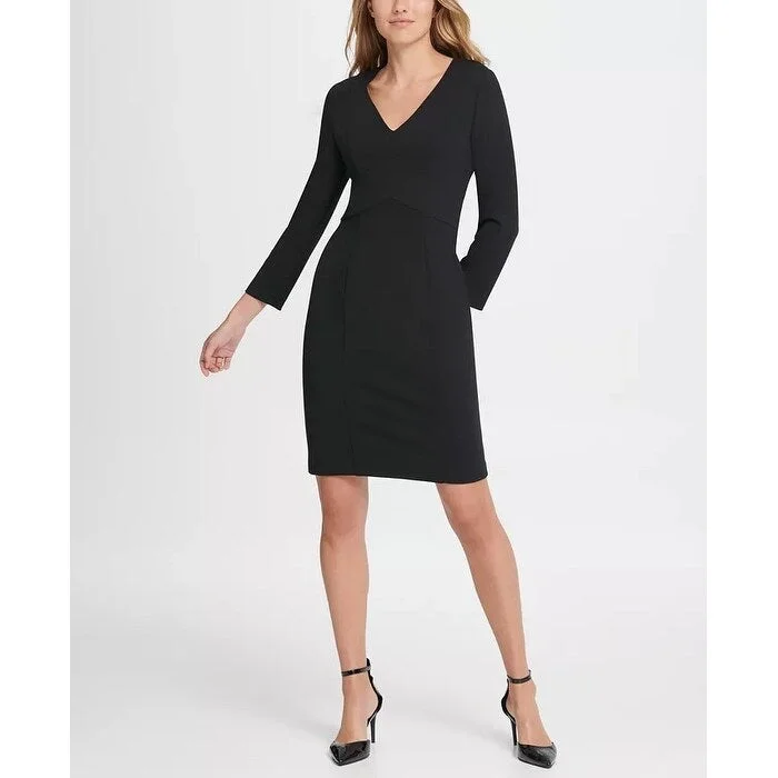 DKNY Women's Long Sleeve Empire Waist Sheath Dress Black Size 14