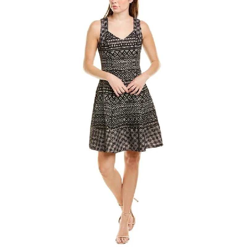 Donna Ricco Women's Printed Fit & Flare Dress Black Size 2