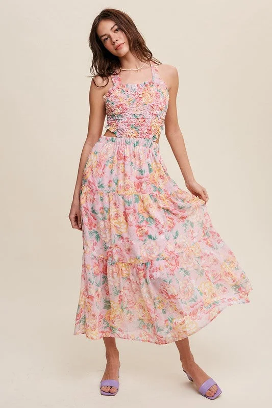 Floral Bubble Textured Two-Piece Style Maxi Dress