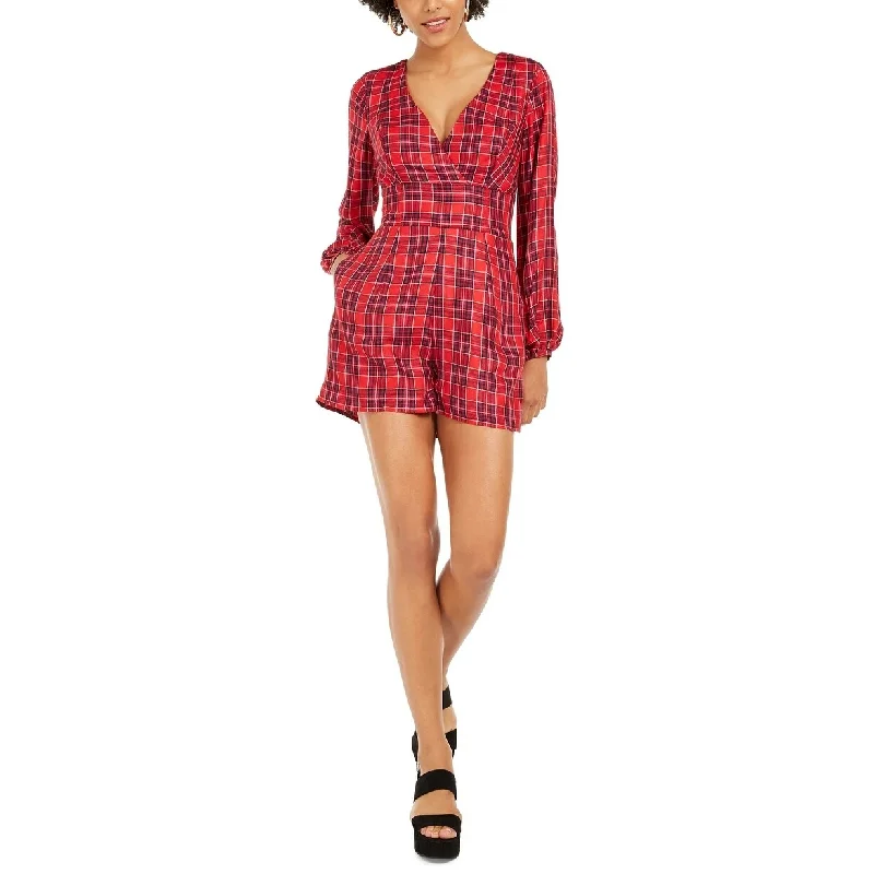 GUESS Women's Dacey Plaid Surplice Neck Romper Dress Red Size 10