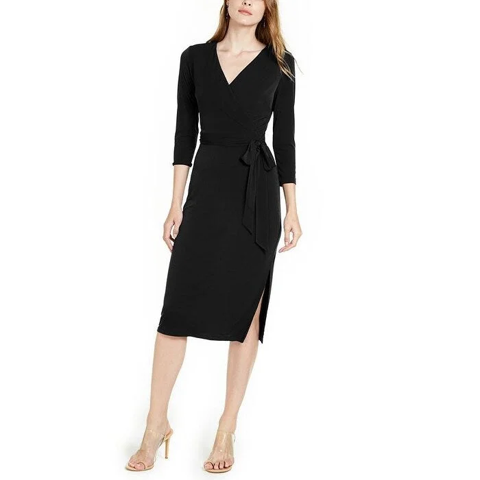 INC International Concepts Women's Faux-Wrap Dress Black Size L - Large