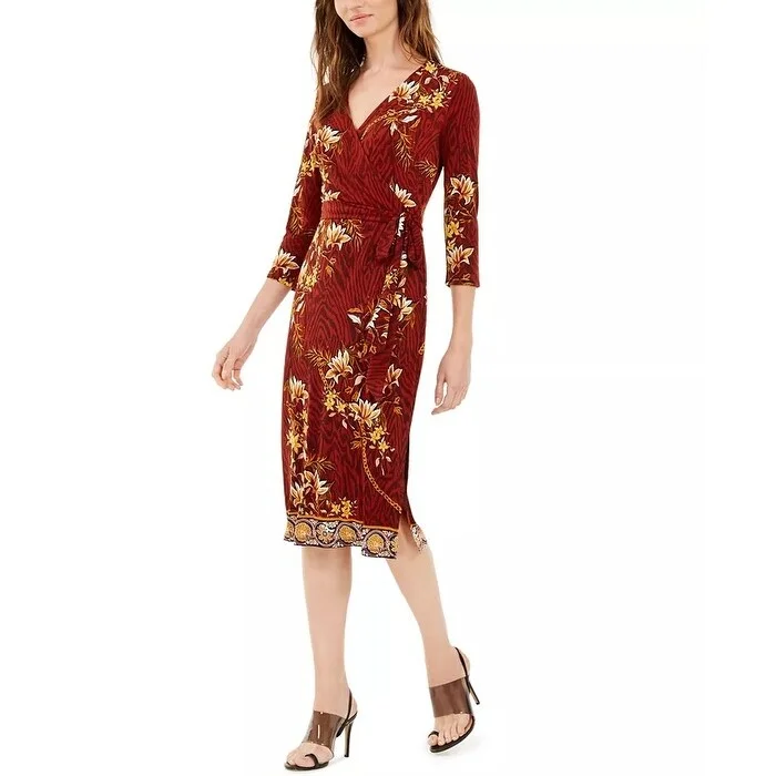 INC International Concepts Women's Paisley Wrap Dress Medium Red Size X-Large