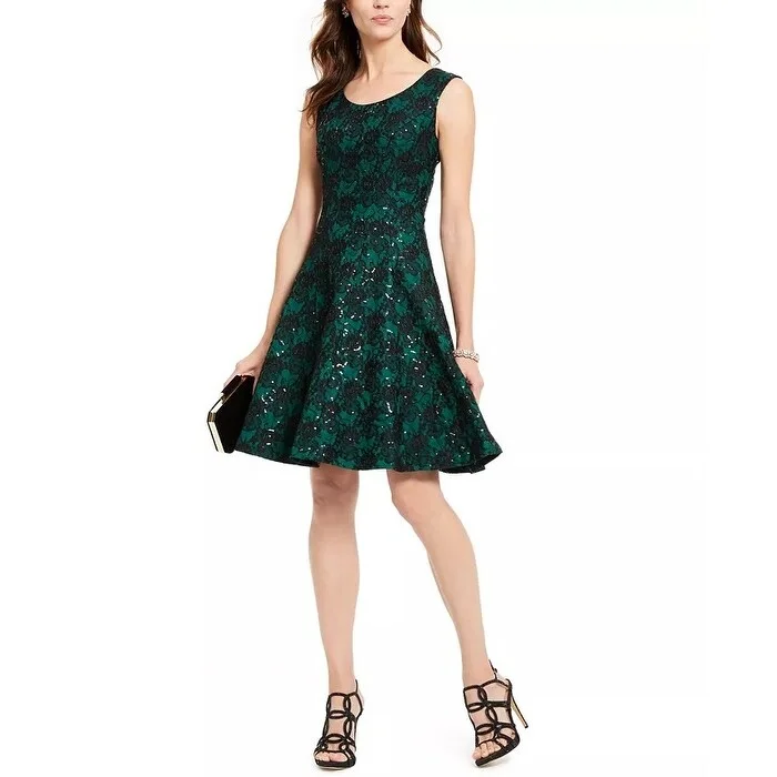 INC International Concepts Women's Sequined Lace Dress Green Size 6