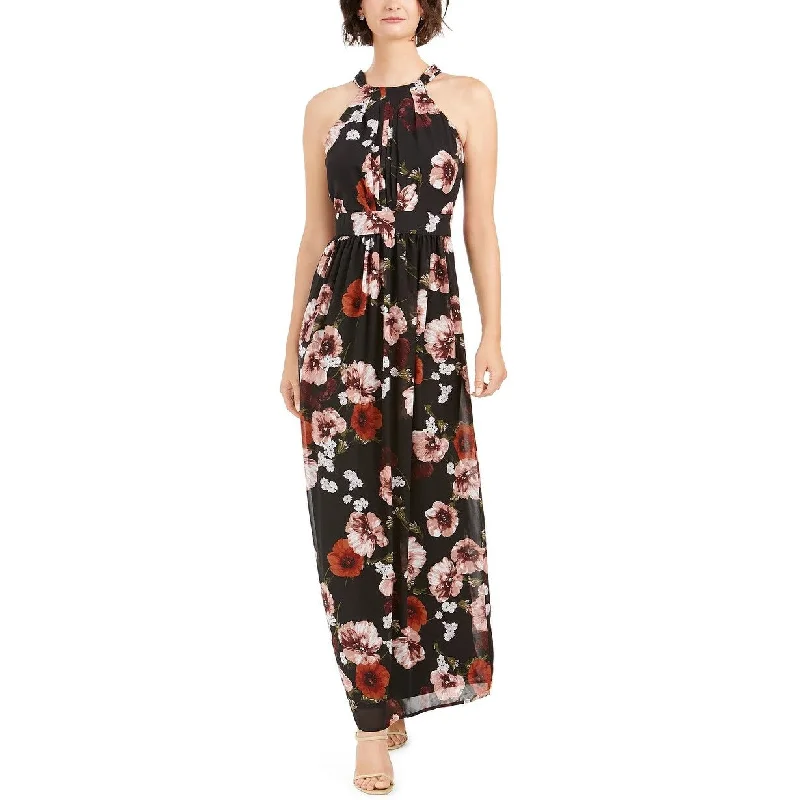 INC Women's Floral Print Halter Maxi Dress Black Size 8