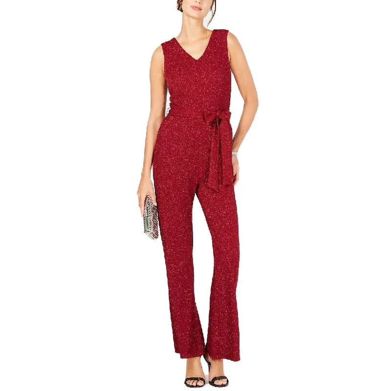 Ivanka Trump Women's Sparkle Belted Jumpsuit Red Size 16