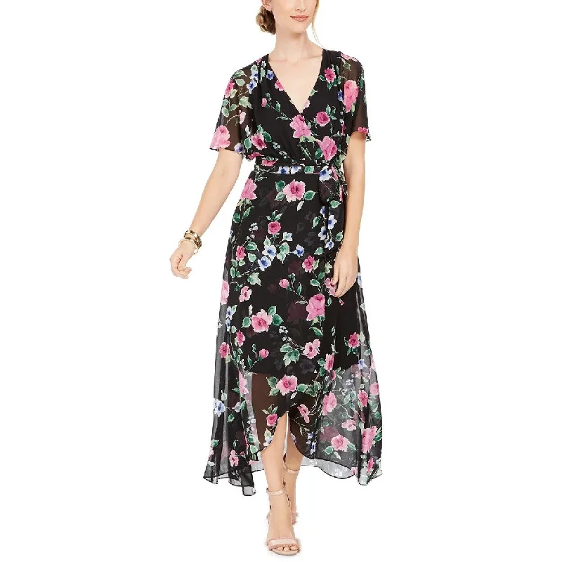 Jessica Howard Women's Floral-Print Faux-Wrap Maxi Dress Charcoal Size 6