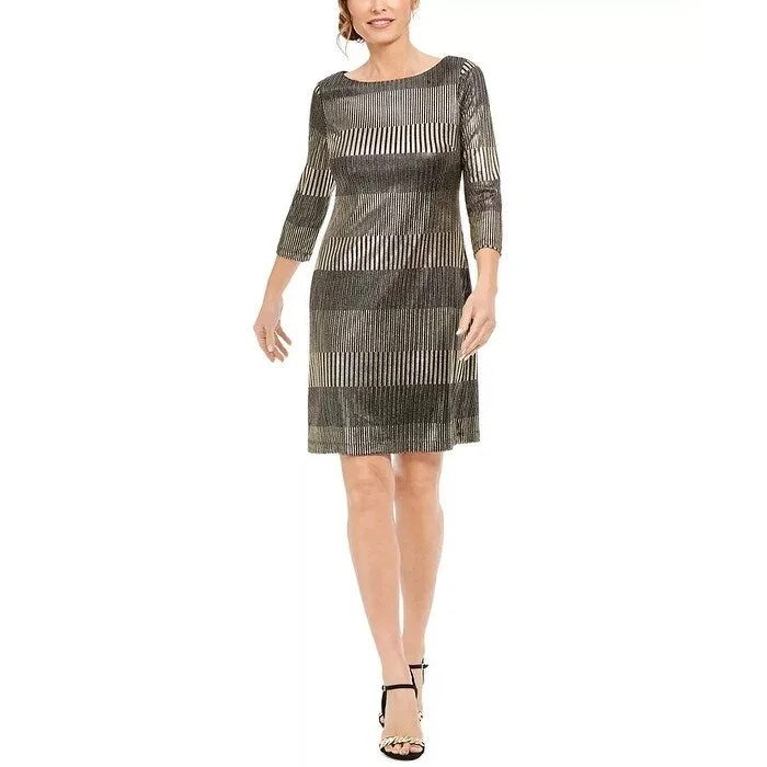 Jessica Howard Women's Petite Metallic-Stripe Dress Gray Size 10 P