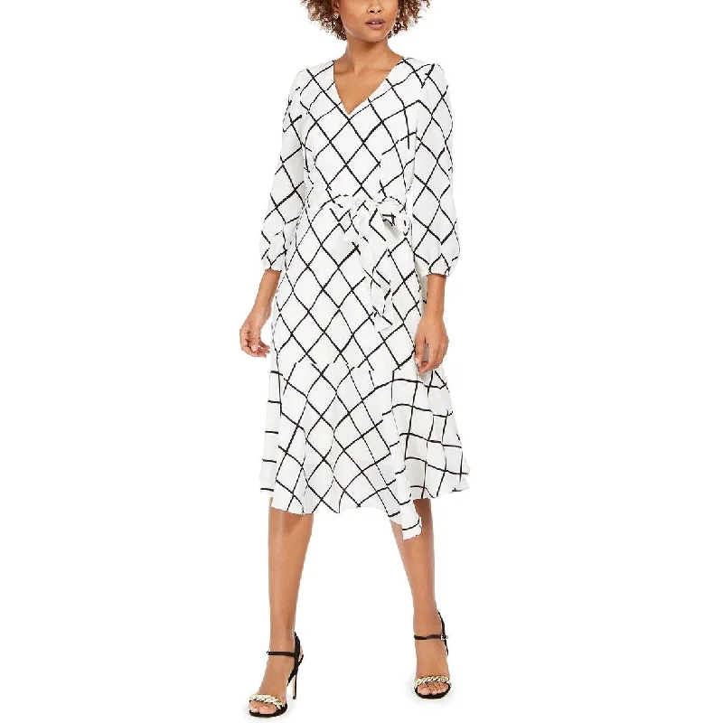 Jessica Howard Women's Plaid Flounce-Hem Midi Dress White Size 8