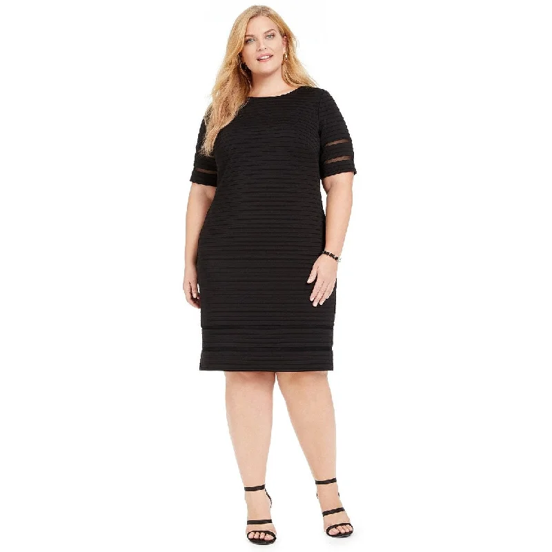 Jessica Howard Women's Plus Size Illusion-Trim Ribbed Dress Black Size 22