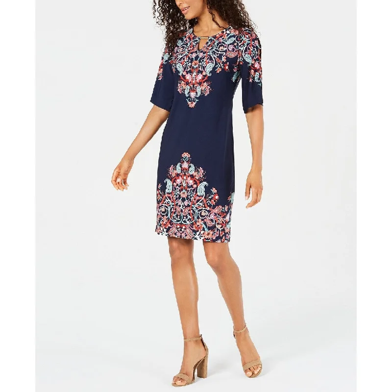 JM Collection Women's Collection Floral-Print Studded Dress Navy Size Extra Large