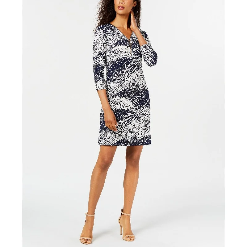 JM Collection Women'sCollection Printed Zip-Neck Dress Blue Size Small