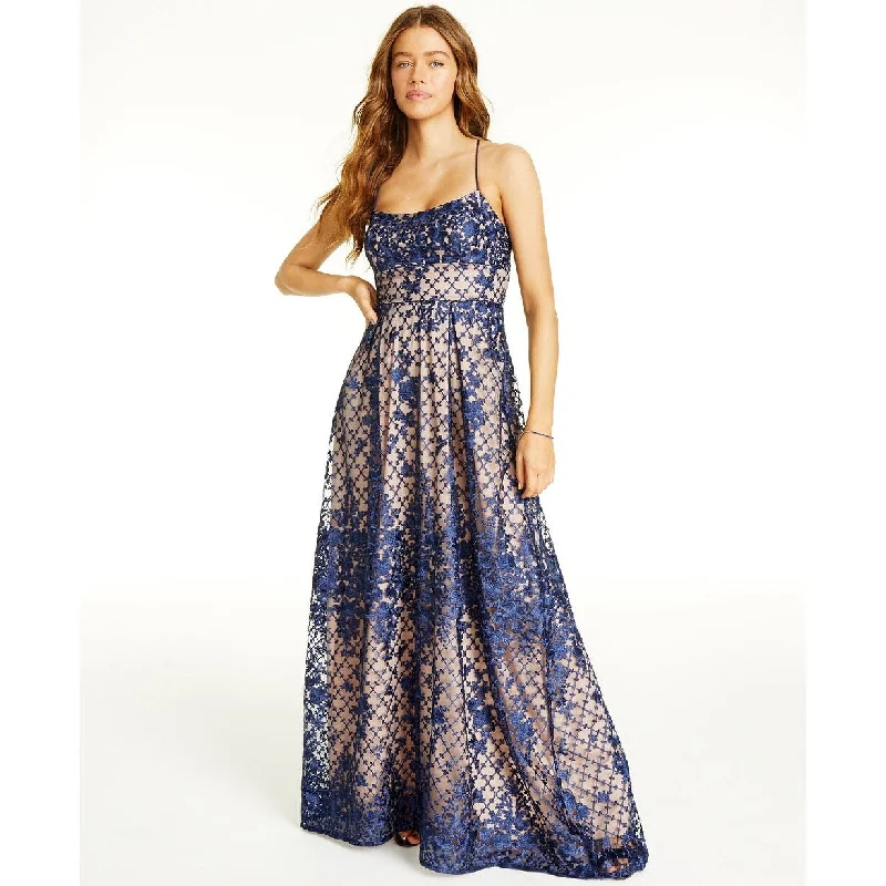 Jump Juniors' Embroidered Mesh Lace-Up Gown Blue Size Small