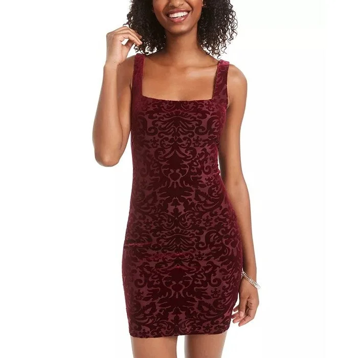 Jump Juniors' Velvet Burnout Sheath Dress Dark Red Size Small