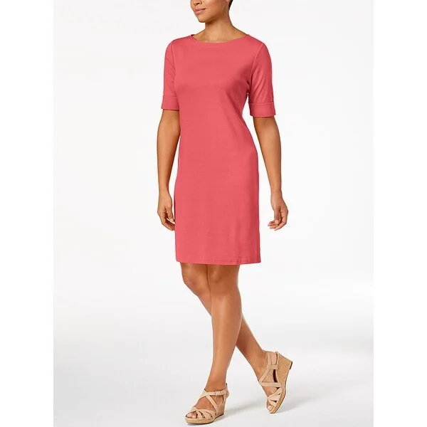 Karen Scott Petite Cotton Boat-Neck Shift Dress , Twist Pink, Size XL