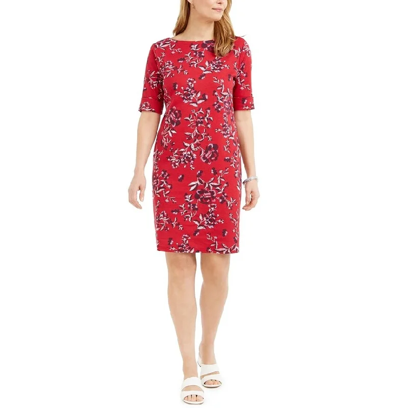 Karen Scott Women's Printed Boat-Neck Dress Bright Red Size X-Small