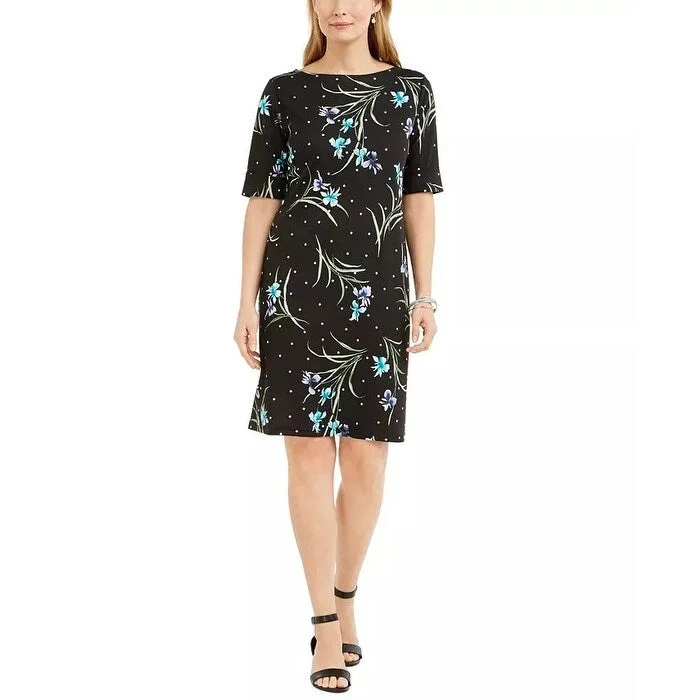 Karen Scott Women's Printed Boat Neck Dress In Regular And Petite Black Size X-Large