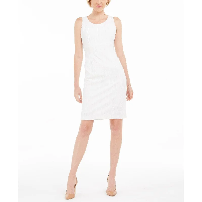 Kasper Women's Ribbed Metallic Sheath Dress White Size 10