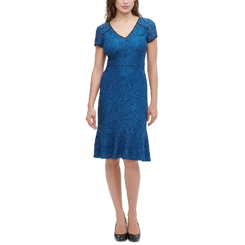 Kensie Women's Lace Flounce Midi Dress Blue Size 6