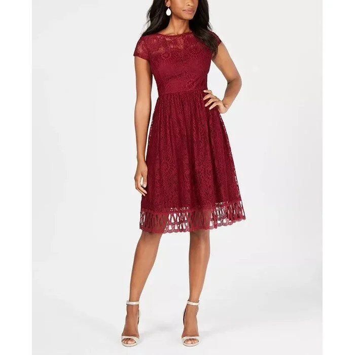 Kensie Women's Lace Midi Fit & Flare Dress Red Size 4