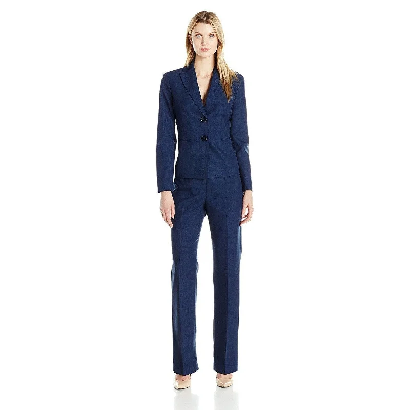 Le Suit Women's 2-Button Navy Jacket & Pant Suit Blue Size 10