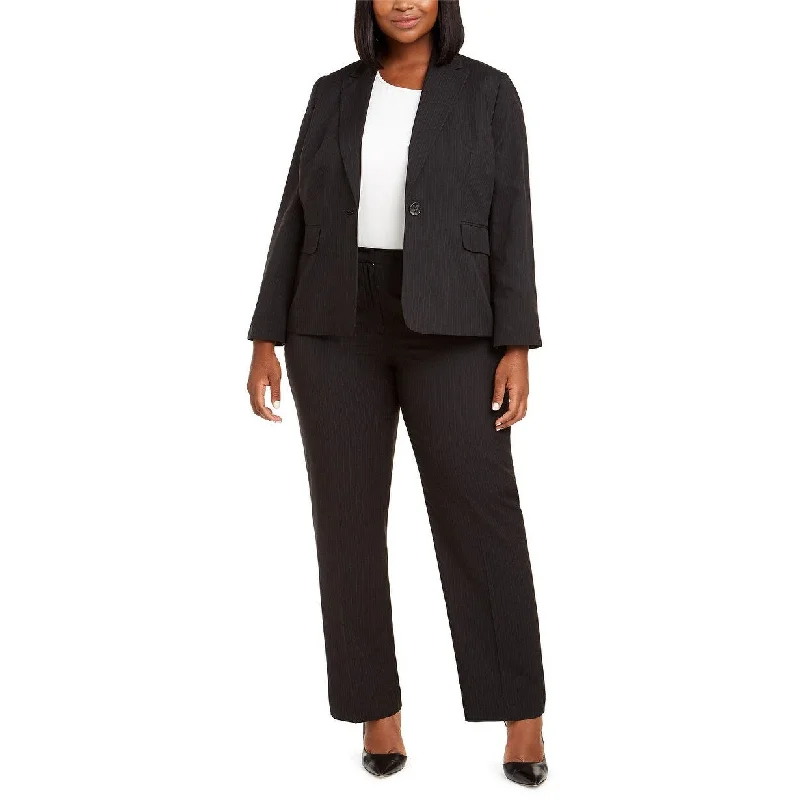 Le Suit Women's Plus Size Pinstriped Single-Button Suit Black Size S P