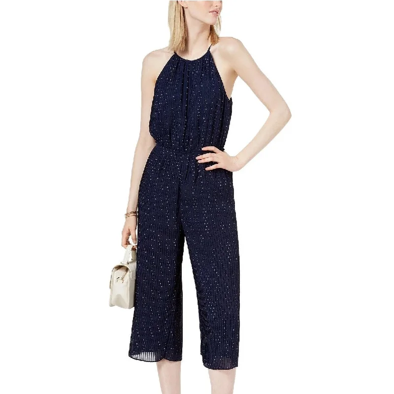 Maison Jules Women's Pleated Cropped Jumpsuit Blue Notte Combo Size 14