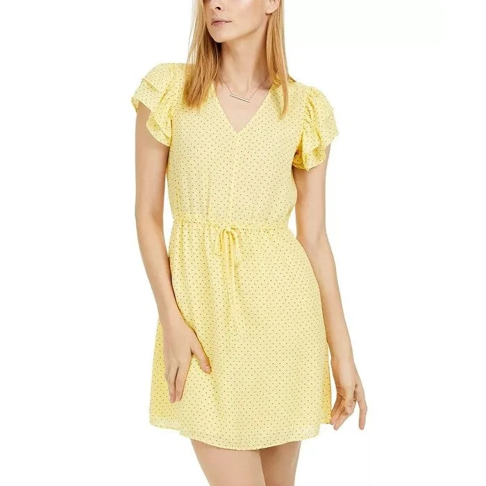 Maison Jules Women's Printed Drawstring-Waist Dress Med Yellow Size Medium