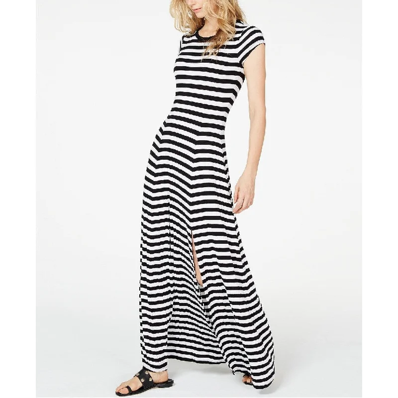 Michael Kors Women's Striped Slit-Front Maxi Dress Silver Size Small