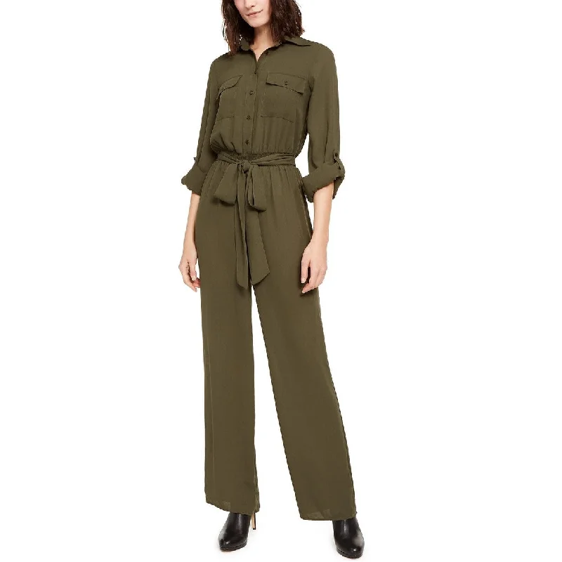 Michael Michael Kors Women's Belted Utility Jumpsuit Green Size PS - Petite-Small