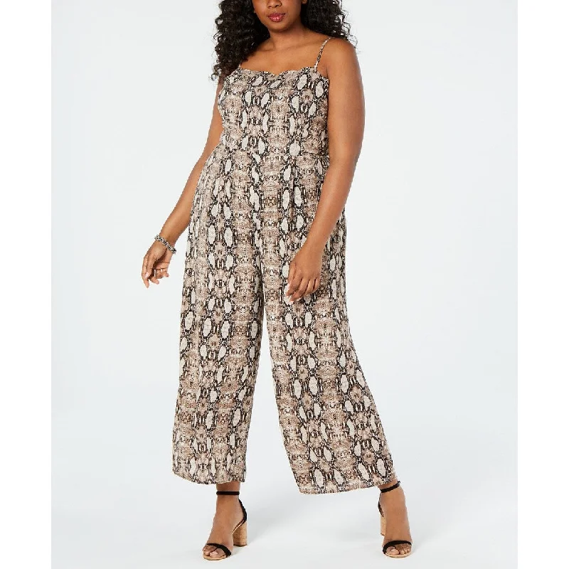 Monteau Juniors' Plus Size Snake-Print Jumpsuit Brown Size 2 Extra Large