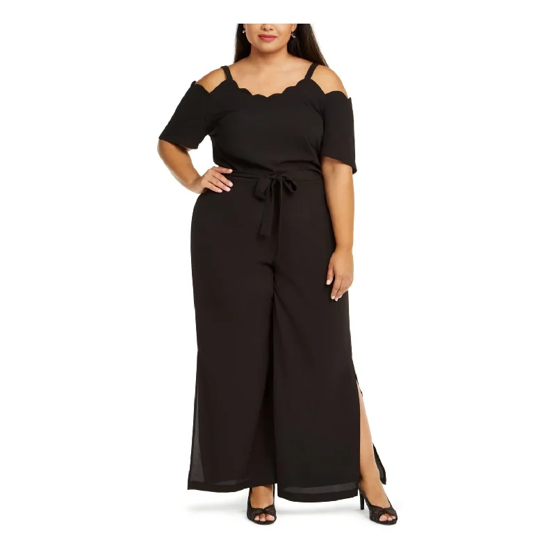 Monteau Women's Trendy Plus Size Scalloped Jumpsuit Black Size 1X