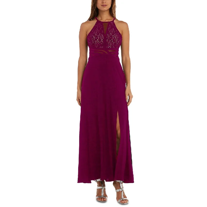 Morgan & Company Juniors' Sequined Lace Halter Gown Darkpurple Size 11