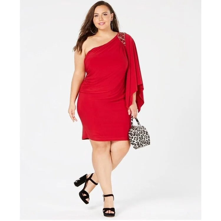 Morgan & Company Women's Plus Size One-Shouldered Dress Red Size 18W