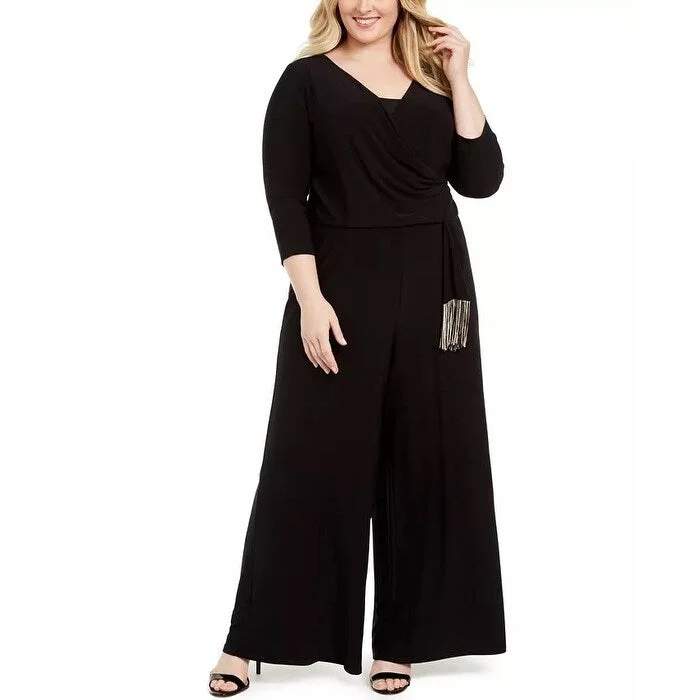 MSK Women's Plus Size Surplice-Neck Tie-Waist Jumpsuit Black Size 2X