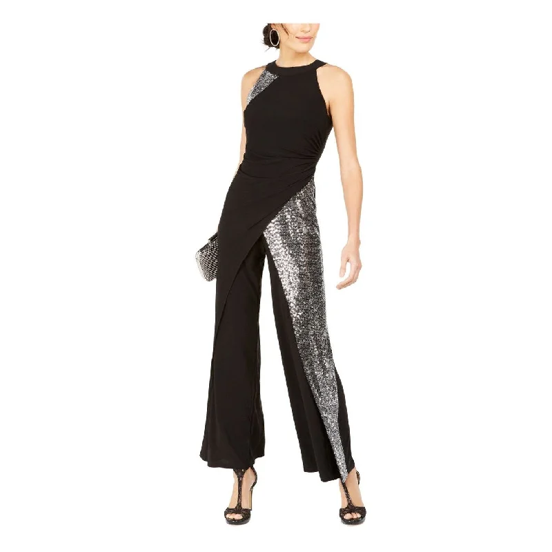 MSK Women's Solid & Sequined Walk-Through Jumpsuit Silver Size 6