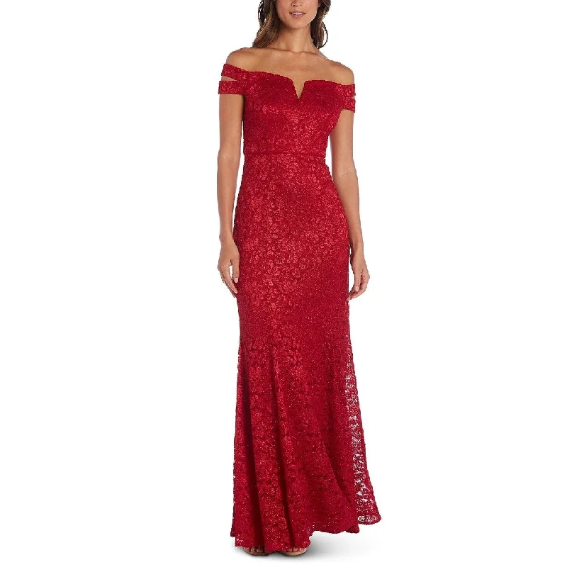 Nightway Women's Lace Off-The-Shoulder Gown Red Size 4