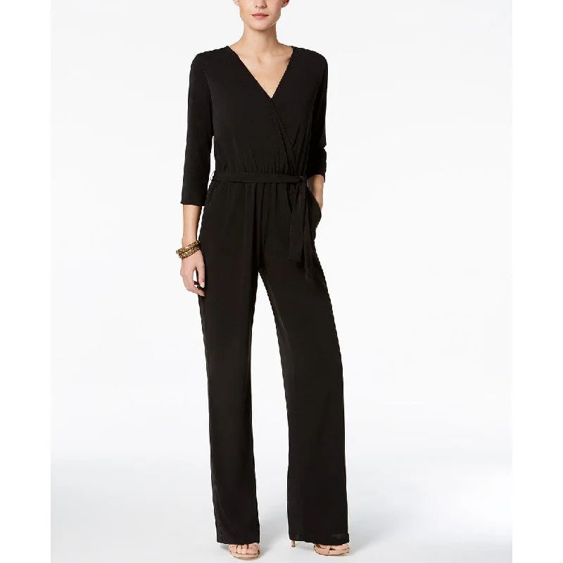 Ny Collection Women's Petite Belted Jumpsuit Black Size Petite Large