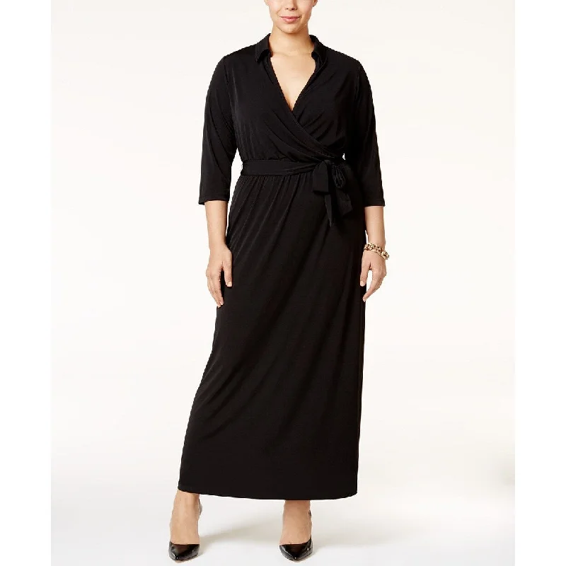 Ny Collection Women's Plus Size Faux-Wrap Maxi Dress Black Size 1X