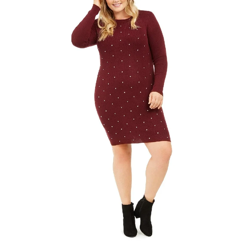 Planet Gold Women's Derek Heart Trendy Plus Size Studded Sweater Dress Red Size 3X