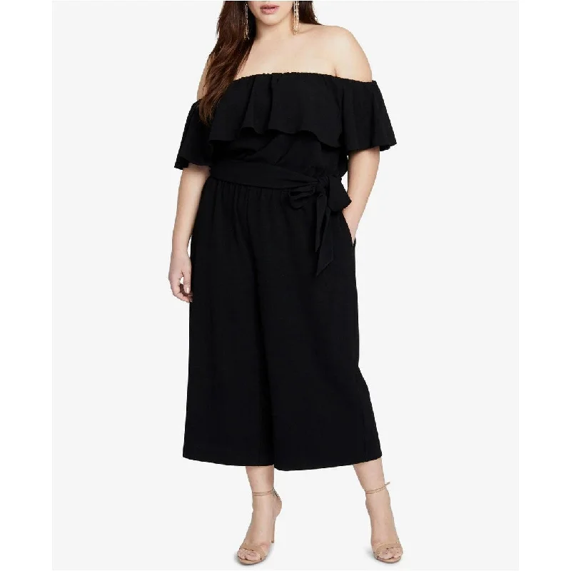 Rachel Roy Women's Trendy Off-The-Shoulder Jumpsuit Black Size 16