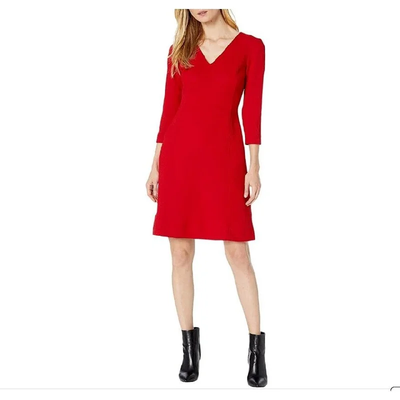 Ralph Lauren Women's Dobby Fit-And-Flare Dress Red Size 4