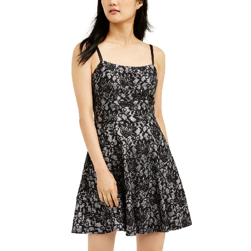 Speechless Juniors' Bonded-Lace Ruffle Hem Dress Black Size 3