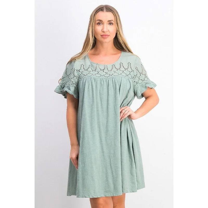 Style & Co Women's Eyelet Flutter-Sleeve T-Shirt Dress Green Size XS - X-Small