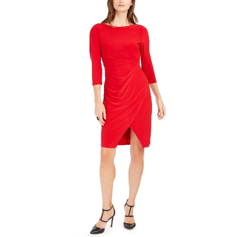 Taylor Women's Petite Asymmetrical Ruched Sheath Dress Red Size 6 P - 6 Petite