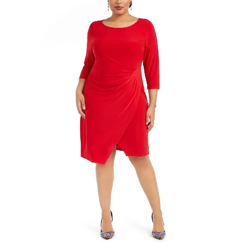 Taylor Women's Plus Size Asymmetrical Draped Sheath Dress Red Size 14W