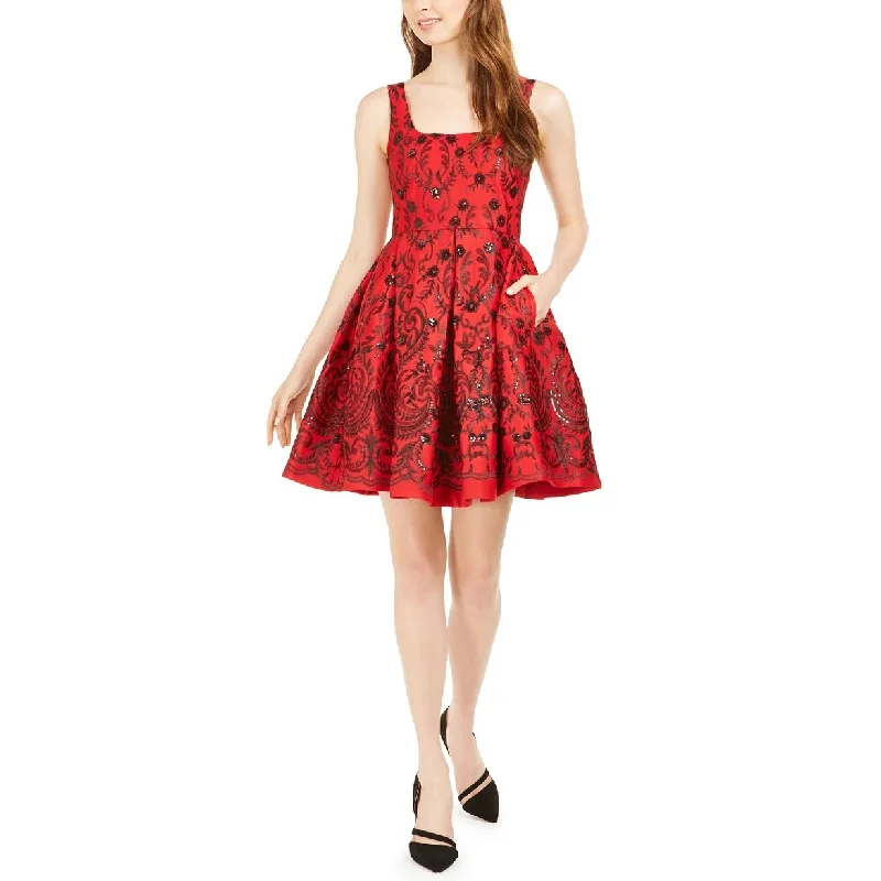 Taylor Women's Sequined Fit & Flare Dress Red Size 4