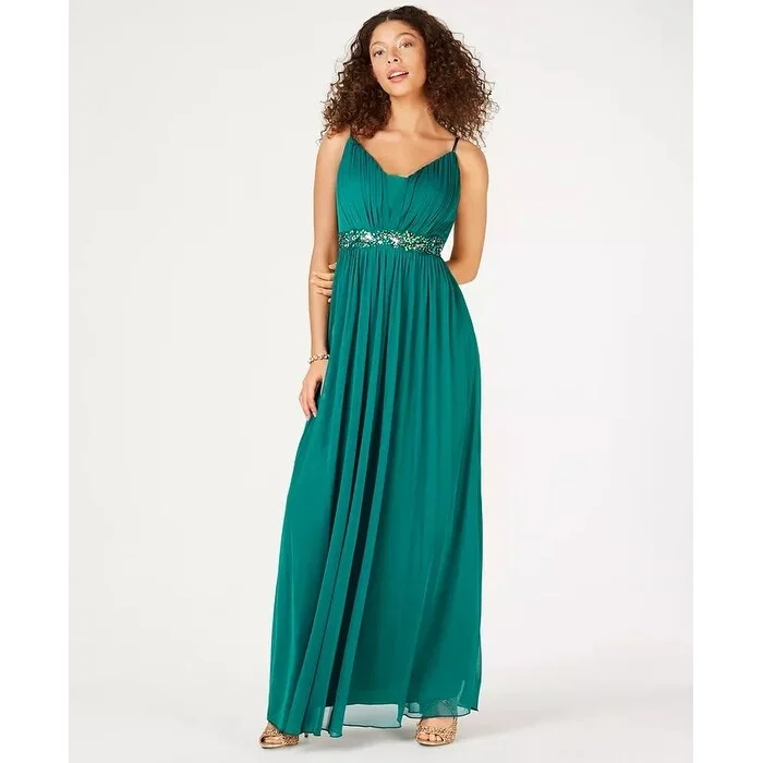 Teeze Me Juniors' Beaded Grecian Gown Dark Green Size 7