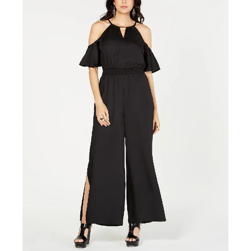 Thalia Sodi Women's Cold-Shoulder Wide-Leg Jumpsuit Black Size Small