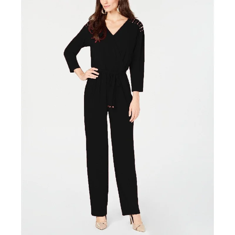 Thalia Sodi Women's Surplice-Neck Embellished Jumpsuit Black Size Extra Large - X-Large